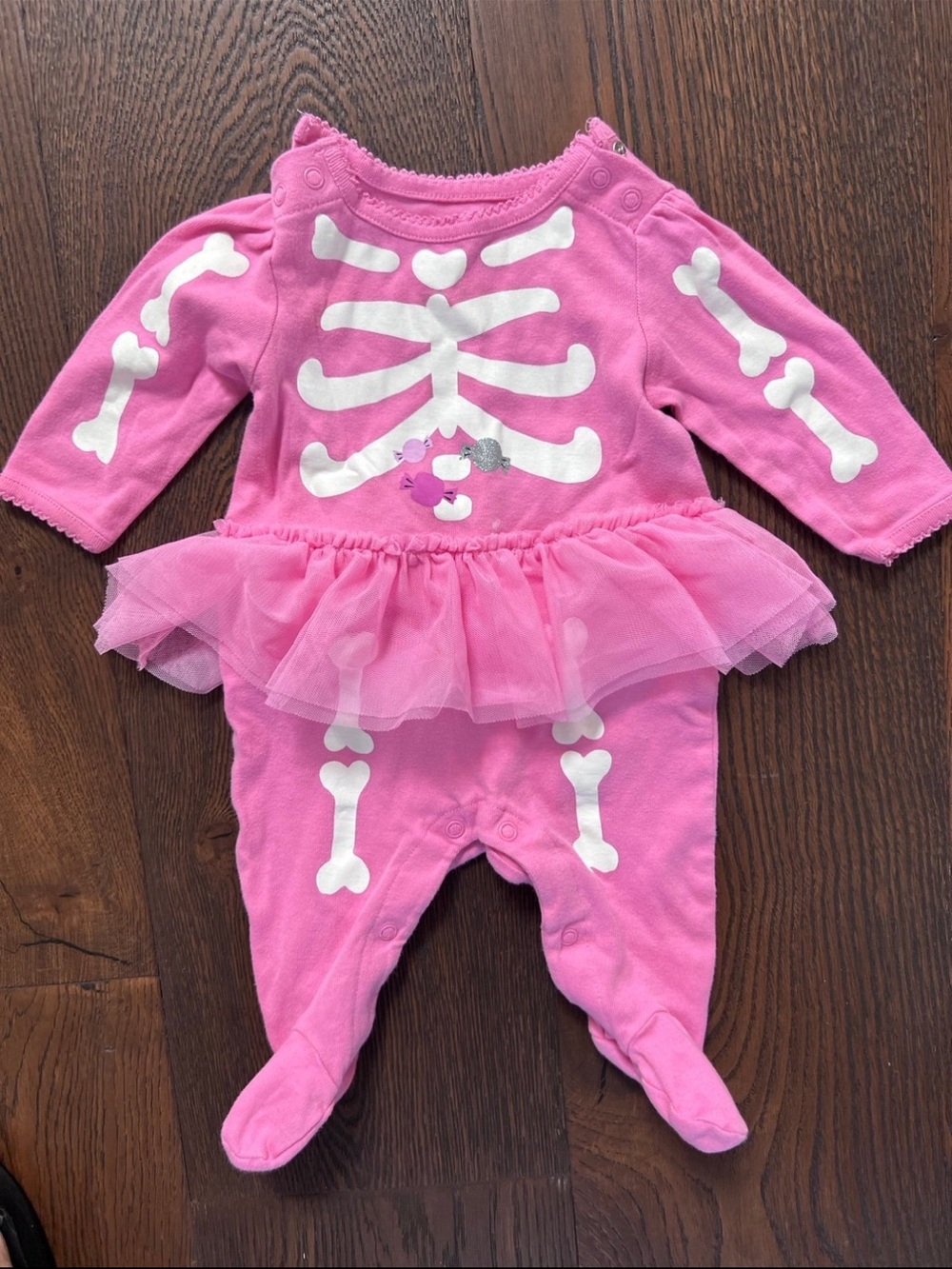 Carter's Pink Tutu Footed One-Piece with White Skeleton Print